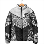 New Zealand Black Fern Custom Padded Jacket Maori Tukutuku Black-white Motif - Aussie Hoodie