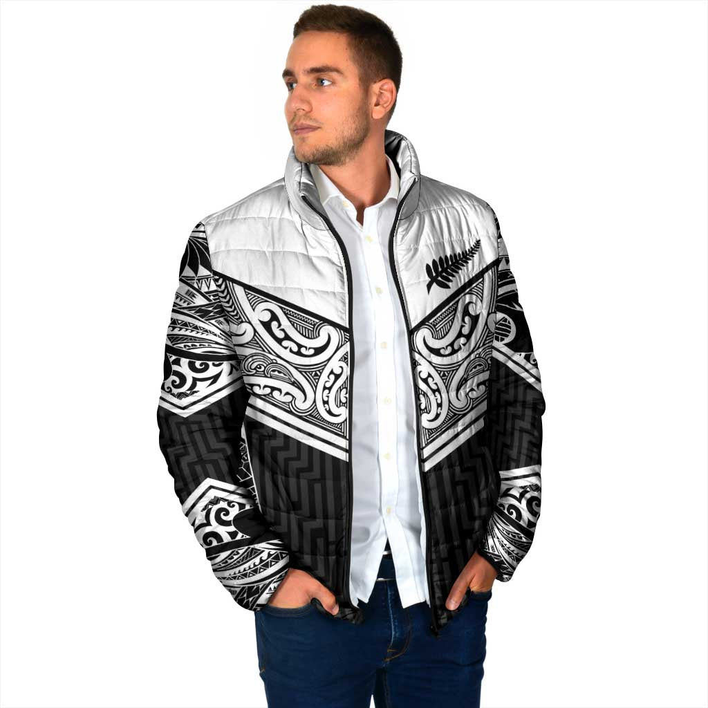 New Zealand Black Fern Custom Padded Jacket Maori Tukutuku Black-white Motif - Aussie Hoodie