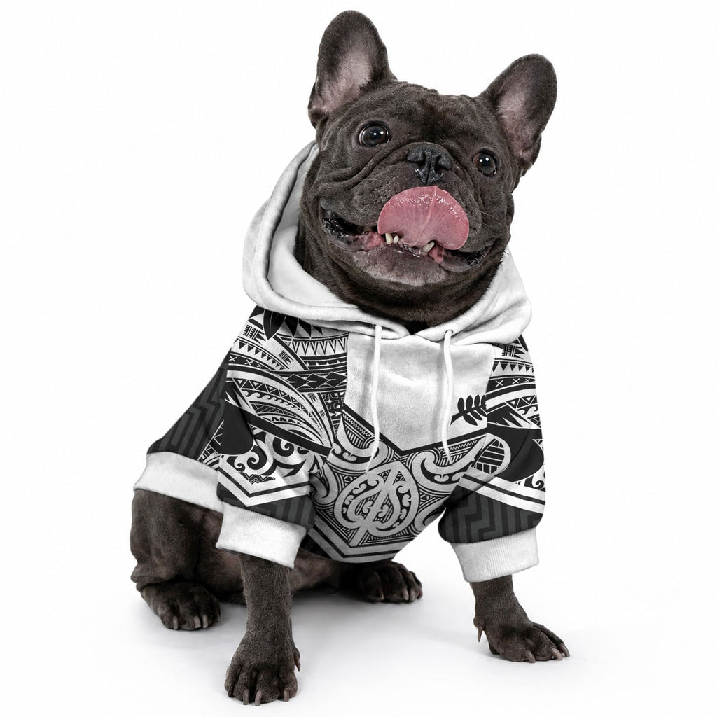 New Zealand Black Fern Custom Pet Hoodie Maori Tukutuku Black-white Motif