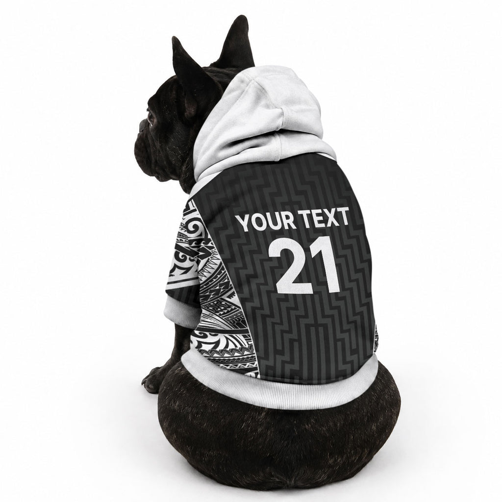 New Zealand Black Fern Custom Pet Hoodie Maori Tukutuku Black-white Motif