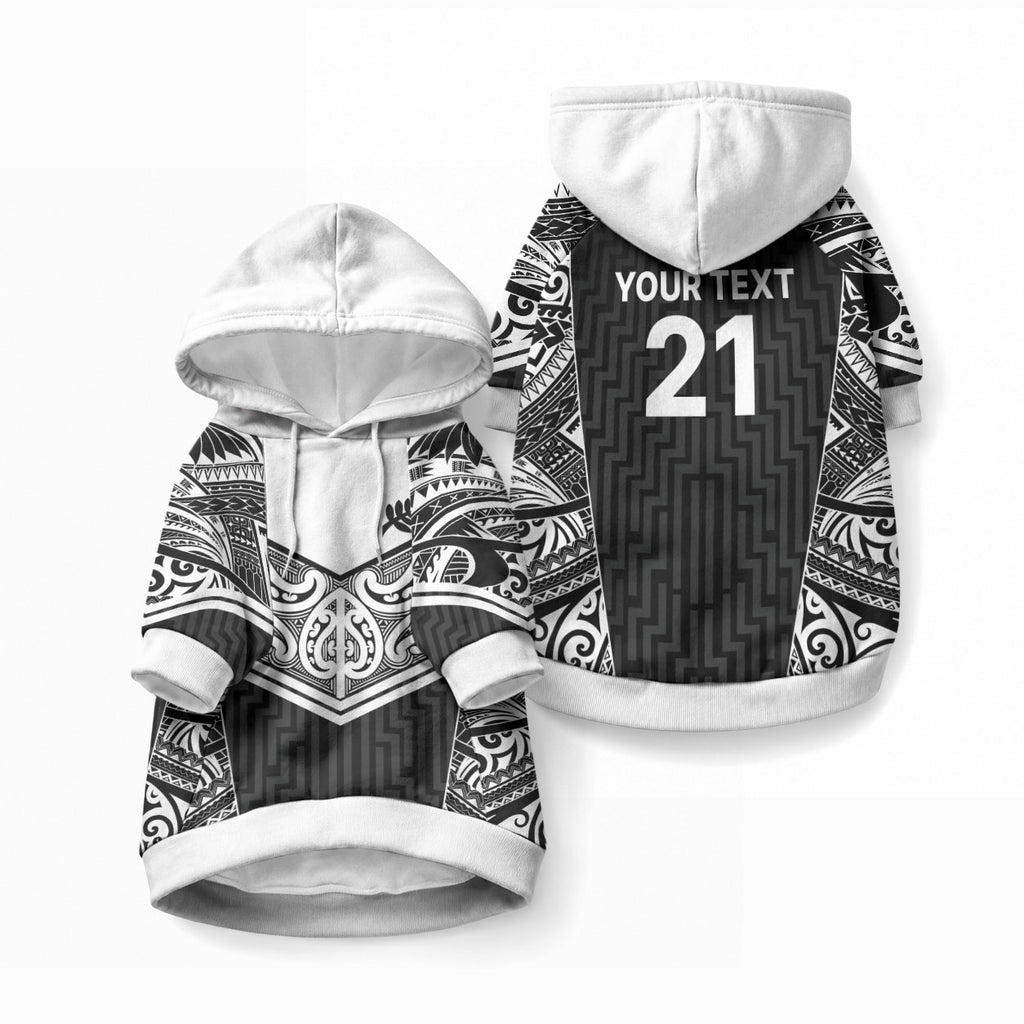 New Zealand Black Fern Custom Pet Hoodie Maori Tukutuku Black-white Motif
