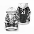 New Zealand Black Fern Custom Pet Hoodie Maori Tukutuku Black-white Motif