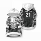New Zealand Black Fern Custom Pet Hoodie Maori Tukutuku Black-white Motif