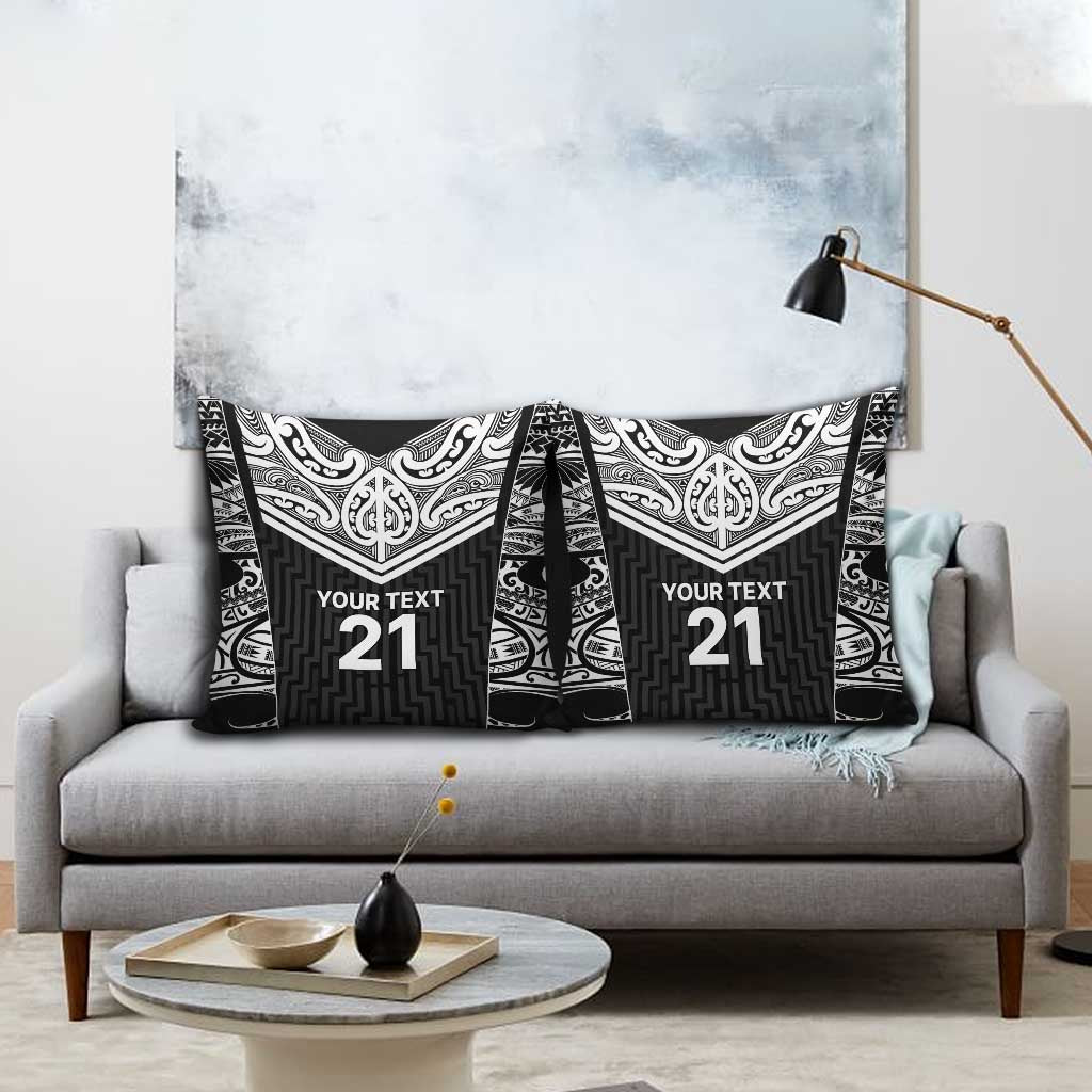 New Zealand Black Fern Custom Pillow Cover Maori Tukutuku Black-white Motif - Aussie Hoodie