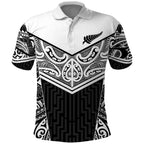 New Zealand Black Fern Custom Polo Shirt Maori Tukutuku Black-white Motif