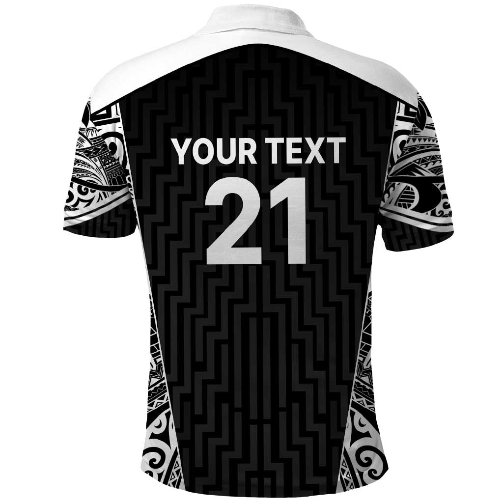 New Zealand Black Fern Custom Polo Shirt Maori Tukutuku Black-white Motif