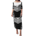 New Zealand Black Fern Custom Puletasi Maori Tukutuku Black-white Motif