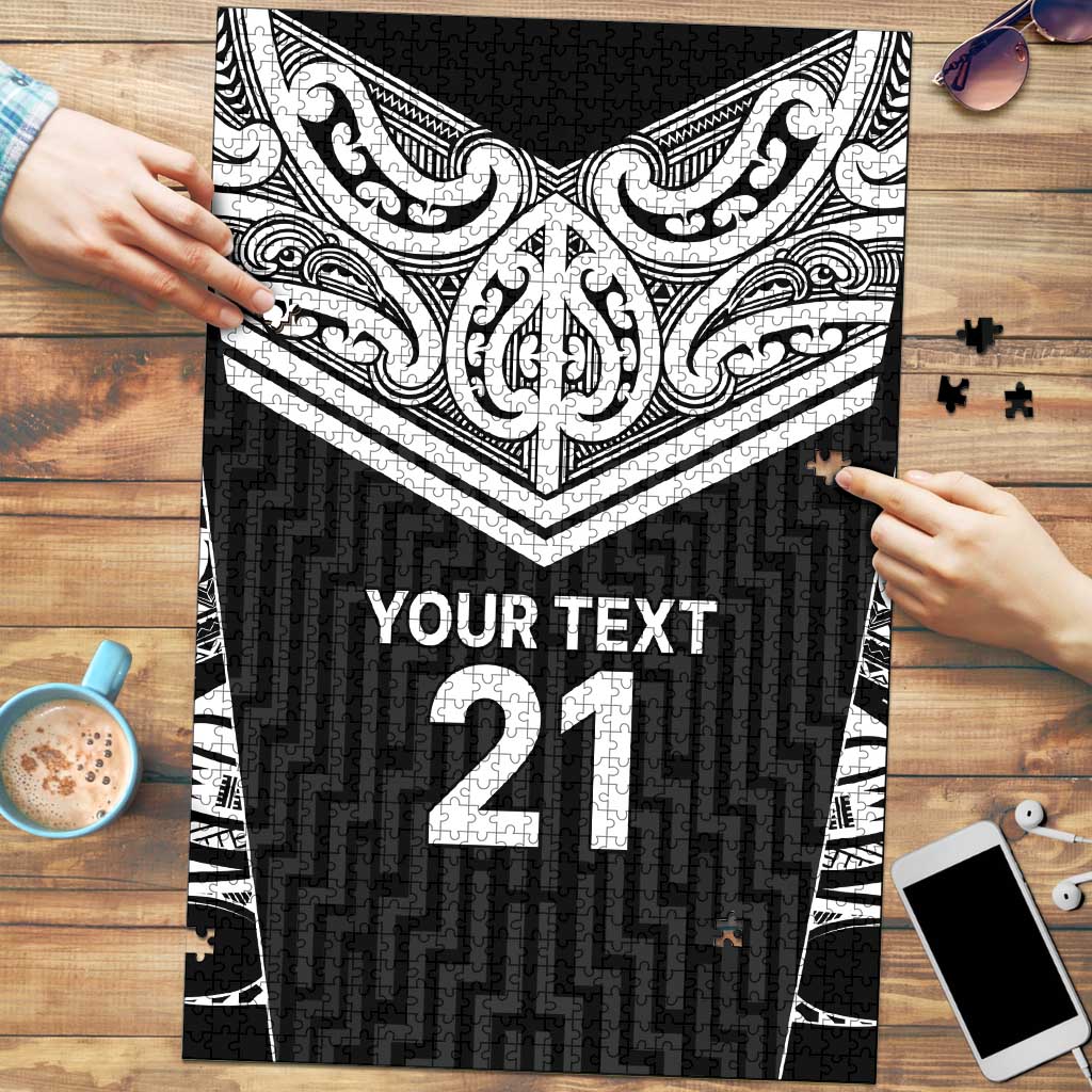 New Zealand Black Fern Custom Puzzle Maori Tukutuku Black-white Motif - Aussie Hoodie
