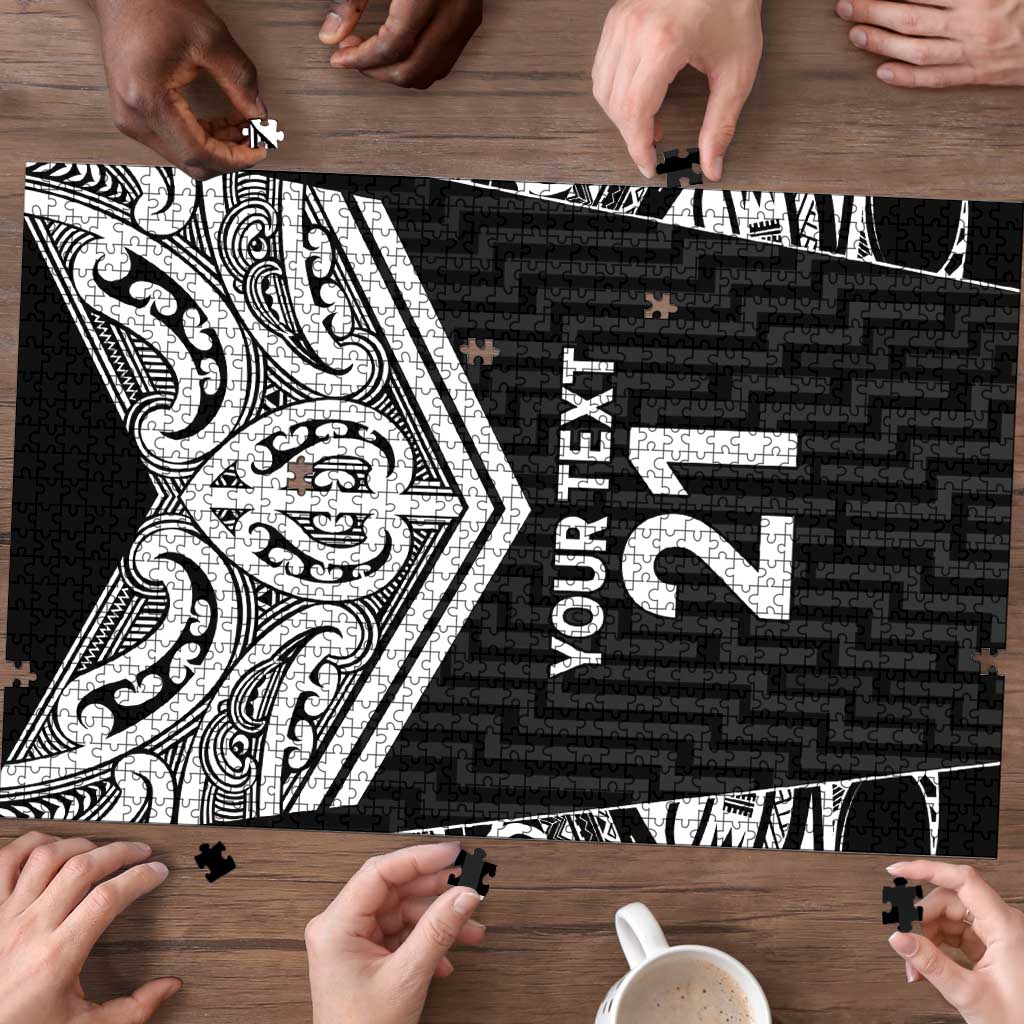 New Zealand Black Fern Custom Puzzle Maori Tukutuku Black-white Motif - Aussie Hoodie
