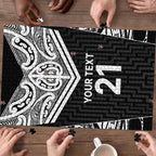 New Zealand Black Fern Custom Puzzle Maori Tukutuku Black-white Motif - Aussie Hoodie