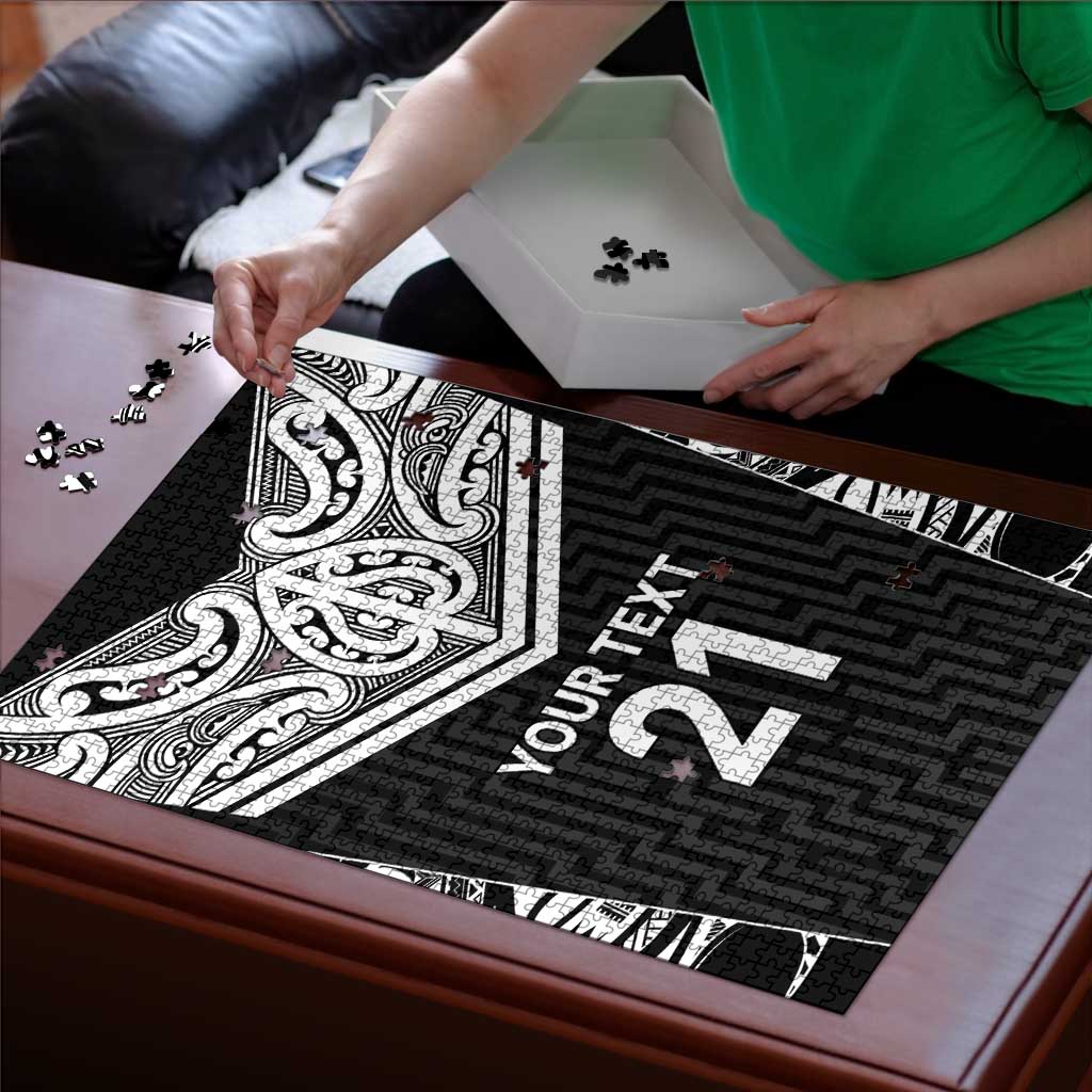 New Zealand Black Fern Custom Puzzle Maori Tukutuku Black-white Motif - Aussie Hoodie