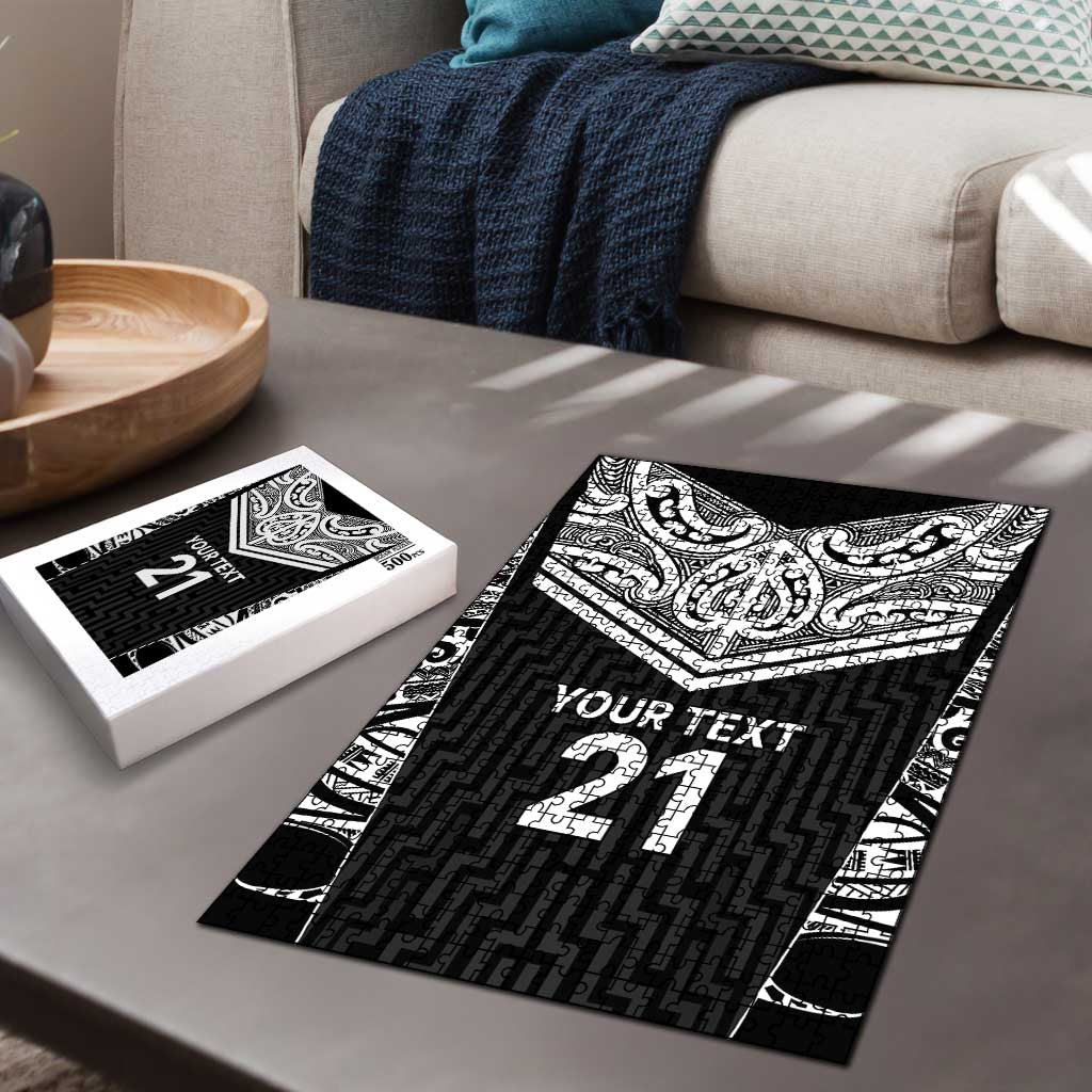 New Zealand Black Fern Custom Puzzle Maori Tukutuku Black-white Motif - Aussie Hoodie
