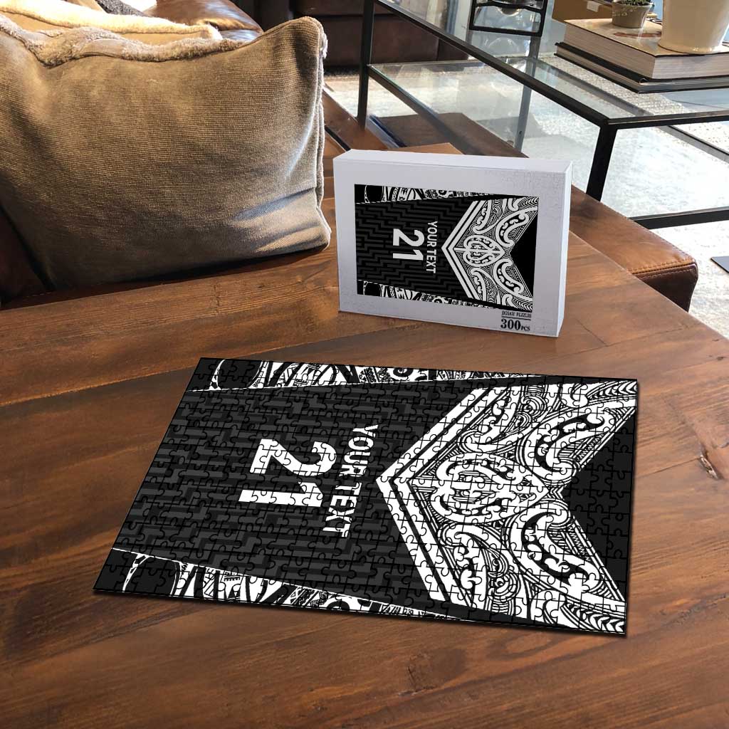 New Zealand Black Fern Custom Puzzle Maori Tukutuku Black-white Motif - Aussie Hoodie