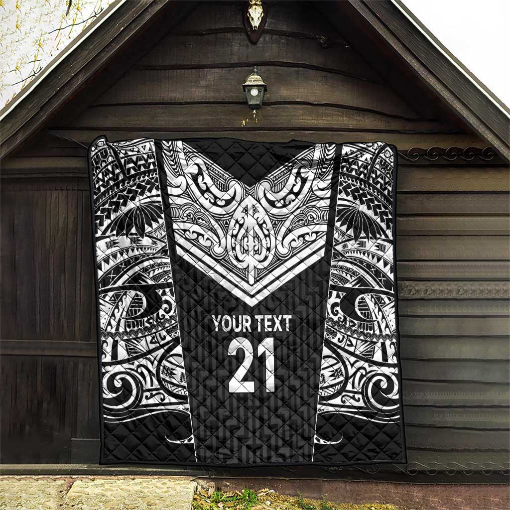 New Zealand Black Fern Custom Quilt Maori Tukutuku Black-white Motif