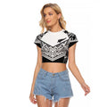 New Zealand Black Fern Custom Raglan Cropped T Shirt Maori Tukutuku Black-white Motif