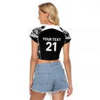 New Zealand Black Fern Custom Raglan Cropped T Shirt Maori Tukutuku Black-white Motif