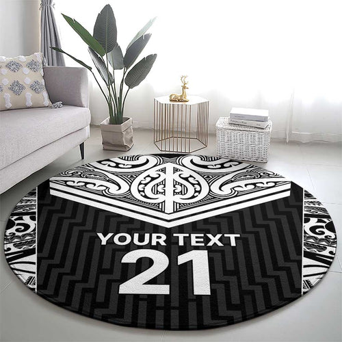 New Zealand Black Fern Custom Round Carpet Maori Tukutuku Black-white Motif
