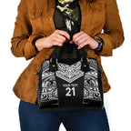 New Zealand Black Fern Custom Shoulder Handbag Maori Tukutuku Black-white Motif