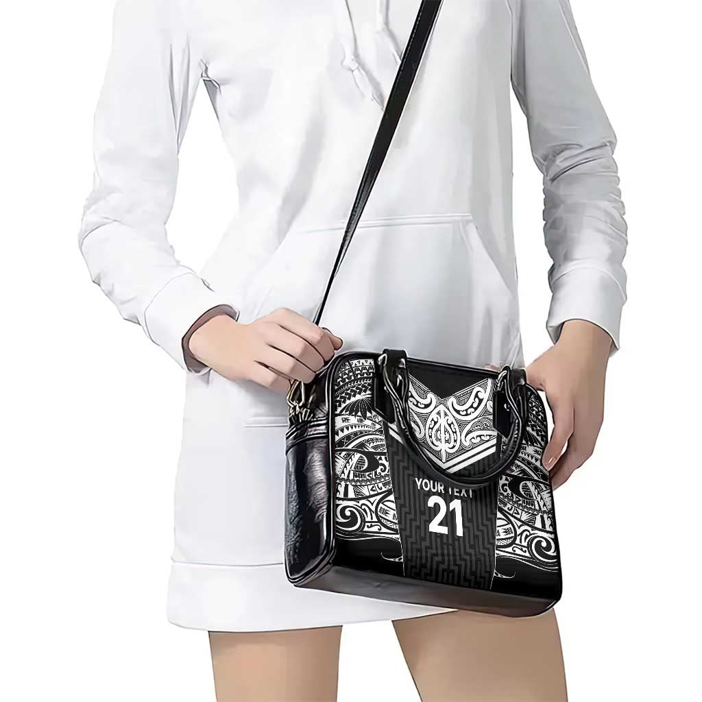 New Zealand Black Fern Custom Shoulder Handbag Maori Tukutuku Black-white Motif
