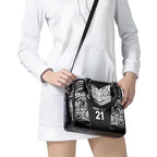 New Zealand Black Fern Custom Shoulder Handbag Maori Tukutuku Black-white Motif