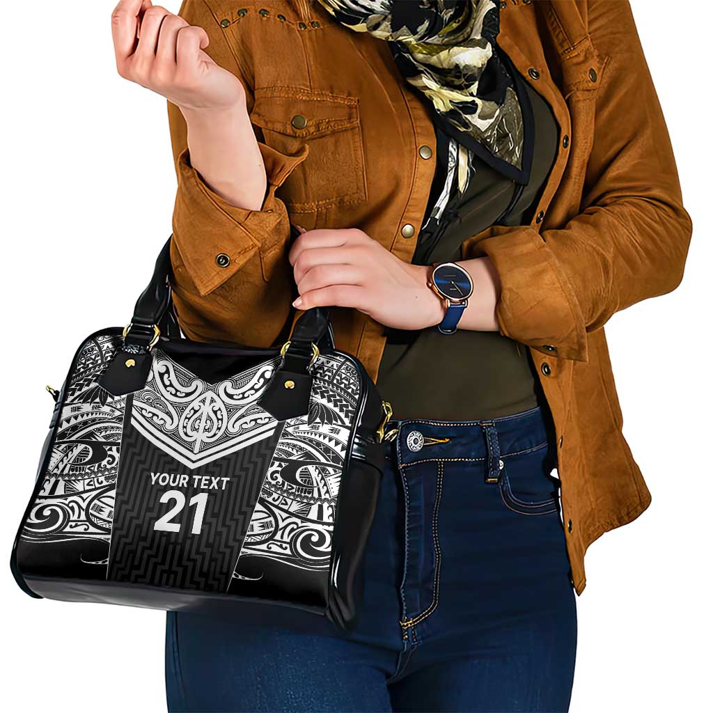 New Zealand Black Fern Custom Shoulder Handbag Maori Tukutuku Black-white Motif