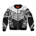 New Zealand Black Fern Custom Sleeve Zip Bomber Jacket Maori Tukutuku Black-white Motif