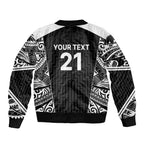New Zealand Black Fern Custom Sleeve Zip Bomber Jacket Maori Tukutuku Black-white Motif