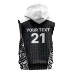 New Zealand Black Fern Custom Sleeveless Hoodie Maori Tukutuku Black-white Motif - Aussie Hoodie