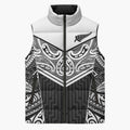 New Zealand Black Fern Custom Sleeveless Puffer Jacket Maori Tukutuku Black-white Motif - Aussie Hoodie
