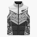 New Zealand Black Fern Custom Sleeveless Puffer Jacket Maori Tukutuku Black-white Motif - Aussie Hoodie