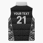 New Zealand Black Fern Custom Sleeveless Puffer Jacket Maori Tukutuku Black-white Motif - Aussie Hoodie