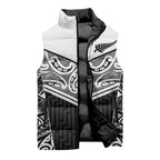 New Zealand Black Fern Custom Sleeveless Puffer Jacket Maori Tukutuku Black-white Motif - Aussie Hoodie