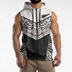 New Zealand Black Fern Custom Sleeveless Zip Hoodie Maori Tukutuku Black-white Motif LT9