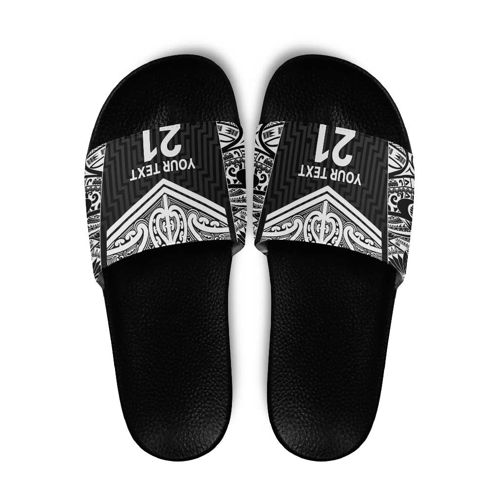 New Zealand Black Fern Custom Slide Sandals Maori Tukutuku Black-white Motif - Aussie Hoodie