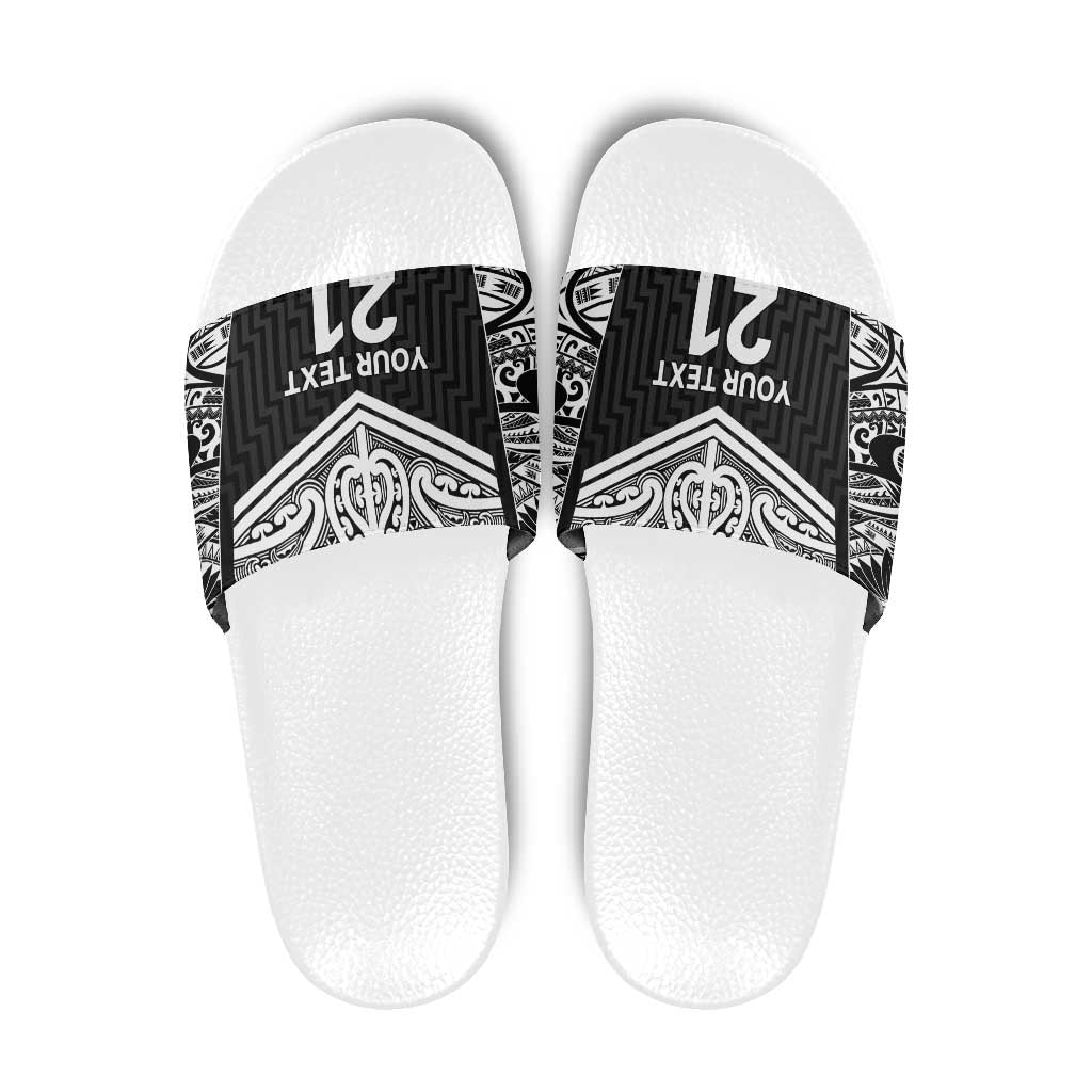 New Zealand Black Fern Custom Slide Sandals Maori Tukutuku Black-white Motif - Aussie Hoodie