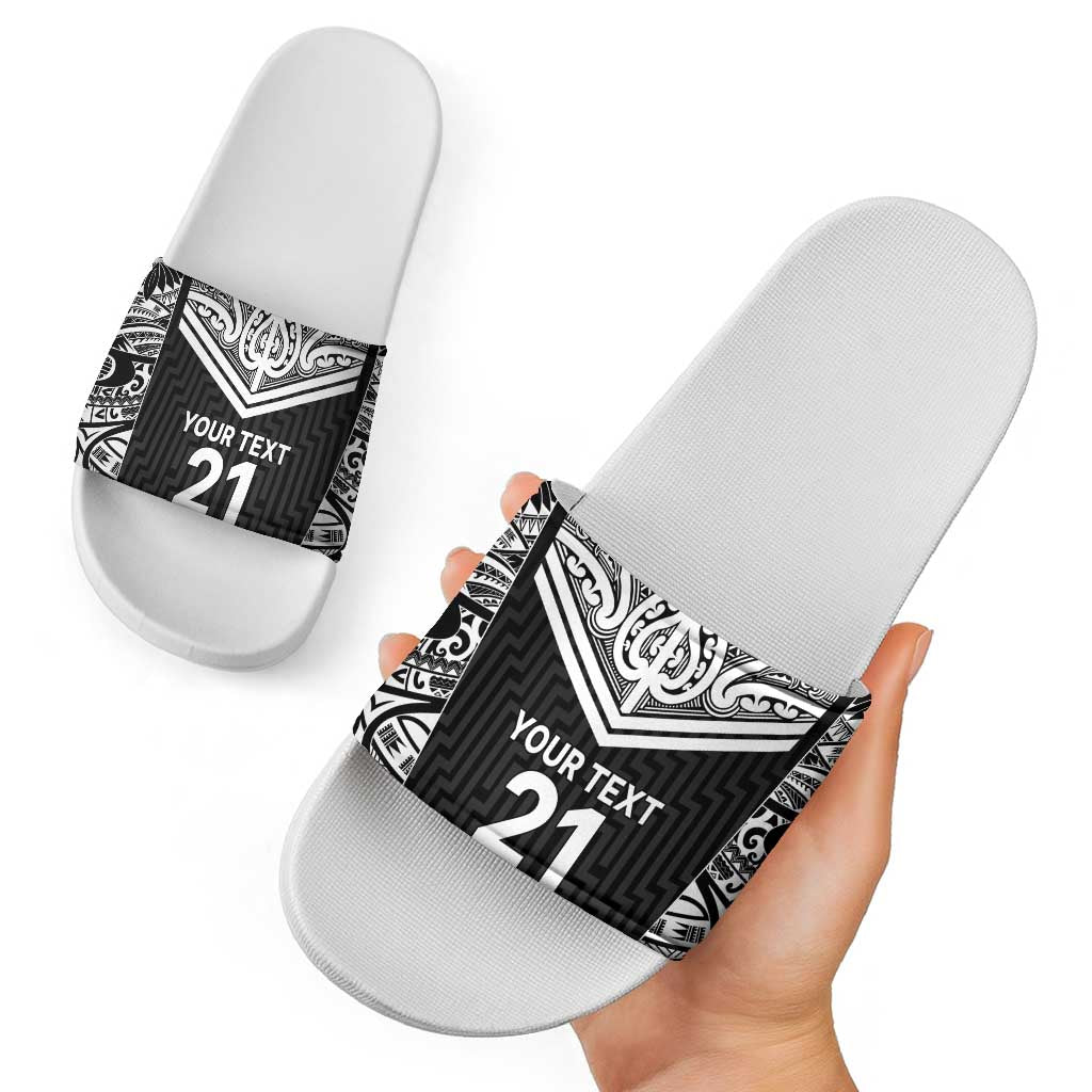 New Zealand Black Fern Custom Slide Sandals Maori Tukutuku Black-white Motif - Aussie Hoodie