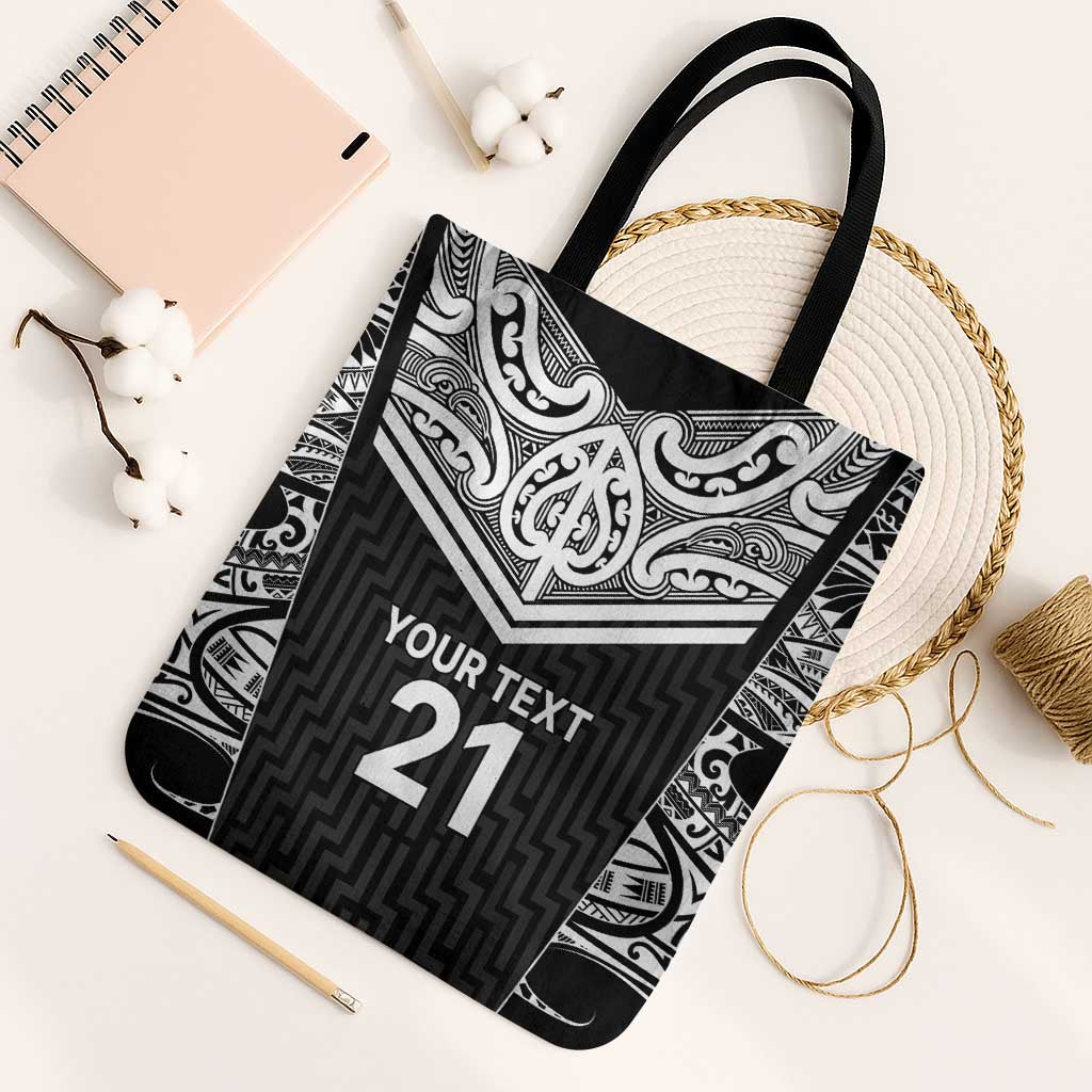 New Zealand Black Fern Custom Tote Bag Maori Tukutuku Black-white Motif - Aussie Hoodie