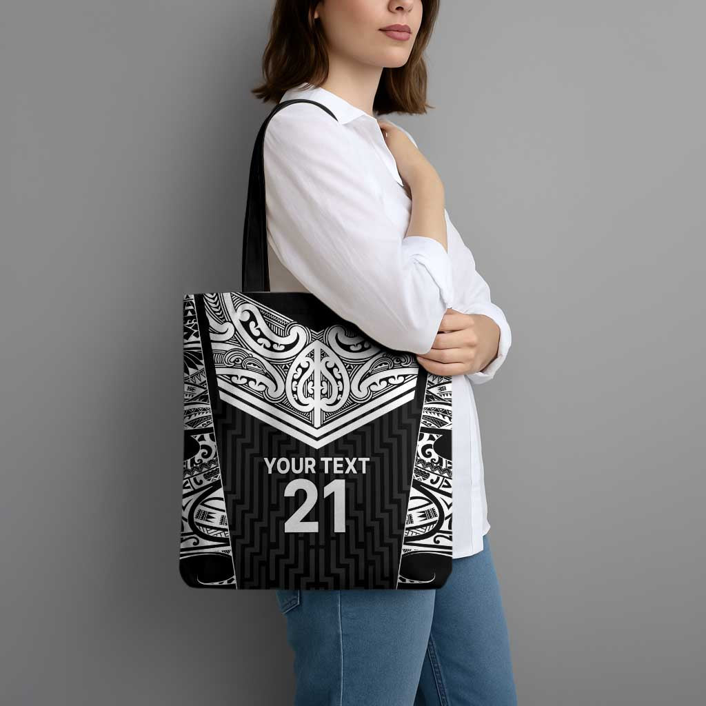New Zealand Black Fern Custom Tote Bag Maori Tukutuku Black-white Motif - Aussie Hoodie