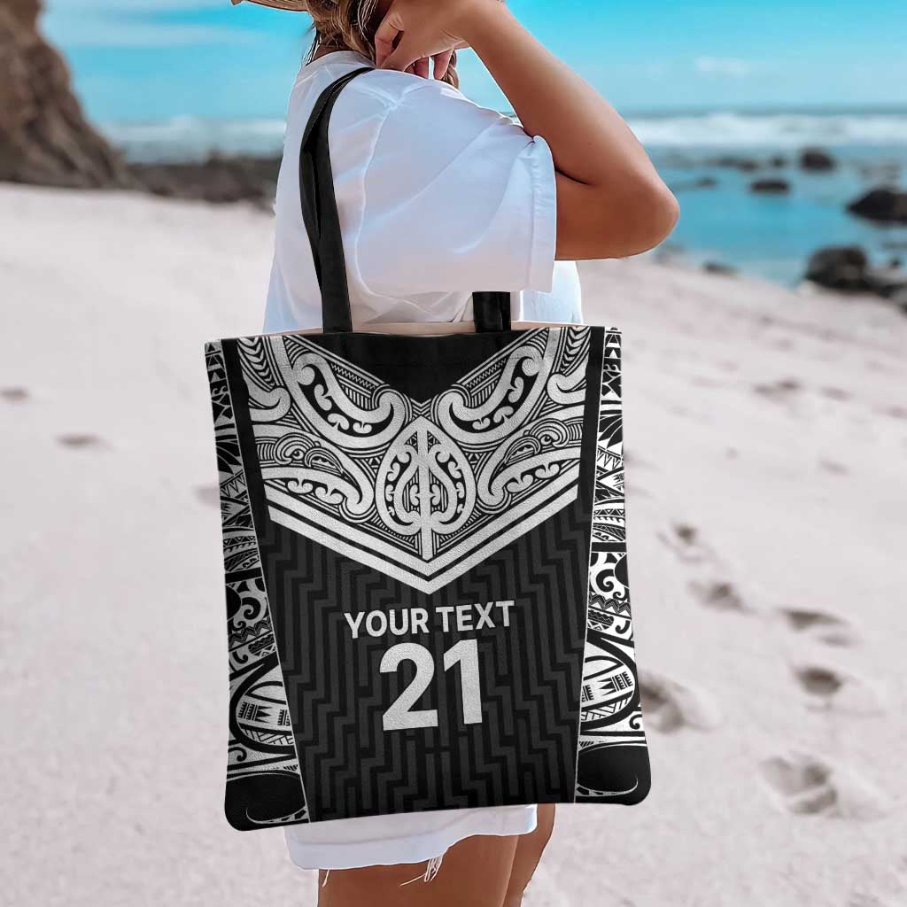 New Zealand Black Fern Custom Tote Bag Maori Tukutuku Black-white Motif - Aussie Hoodie