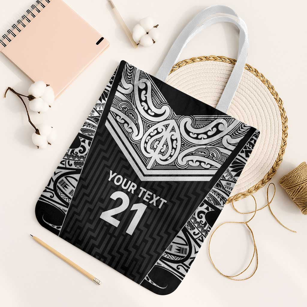 New Zealand Black Fern Custom Tote Bag Maori Tukutuku Black-white Motif - Aussie Hoodie