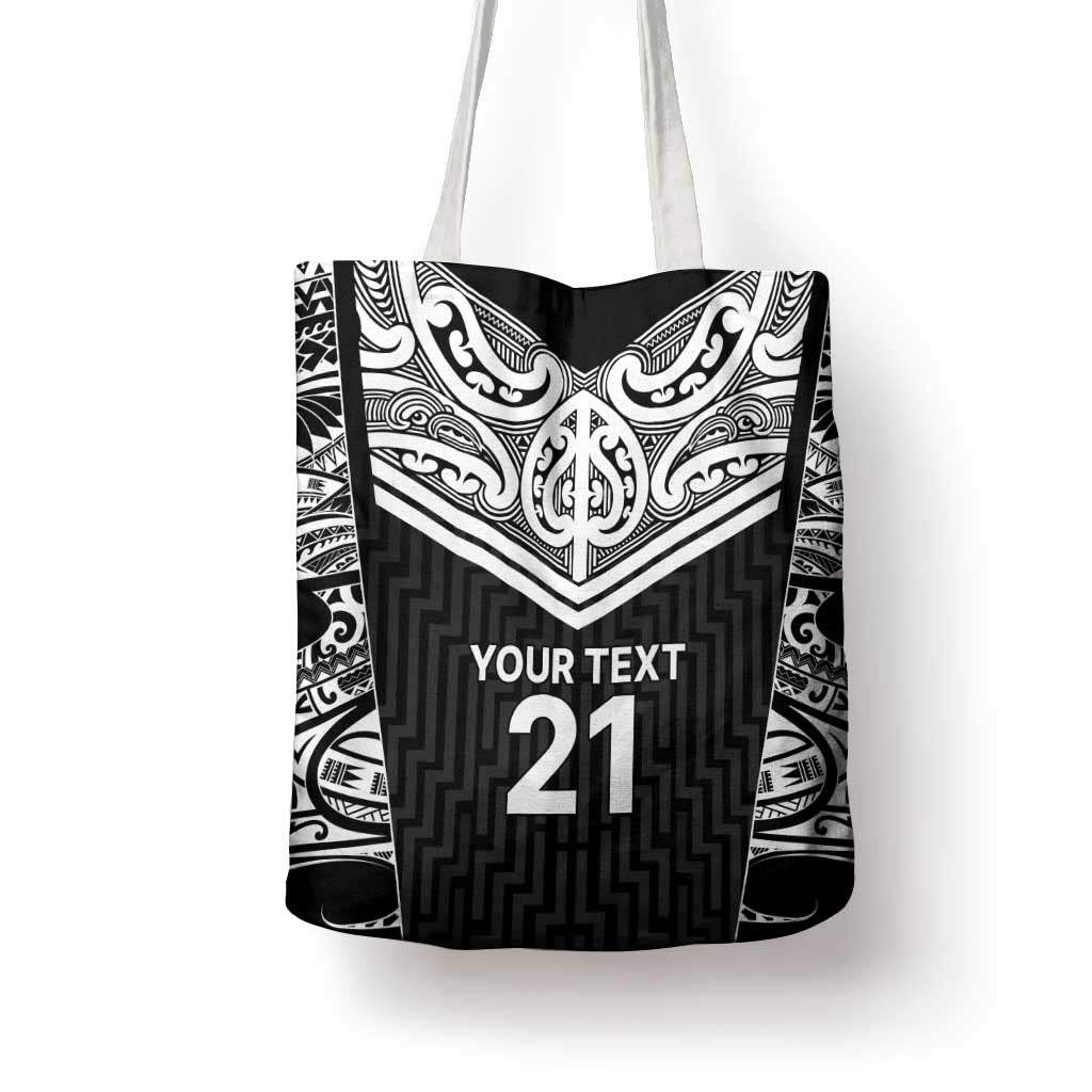 New Zealand Black Fern Custom Tote Bag Maori Tukutuku Black-white Motif - Aussie Hoodie