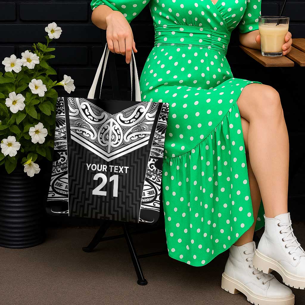 New Zealand Black Fern Custom Tote Bag Maori Tukutuku Black-white Motif - Aussie Hoodie