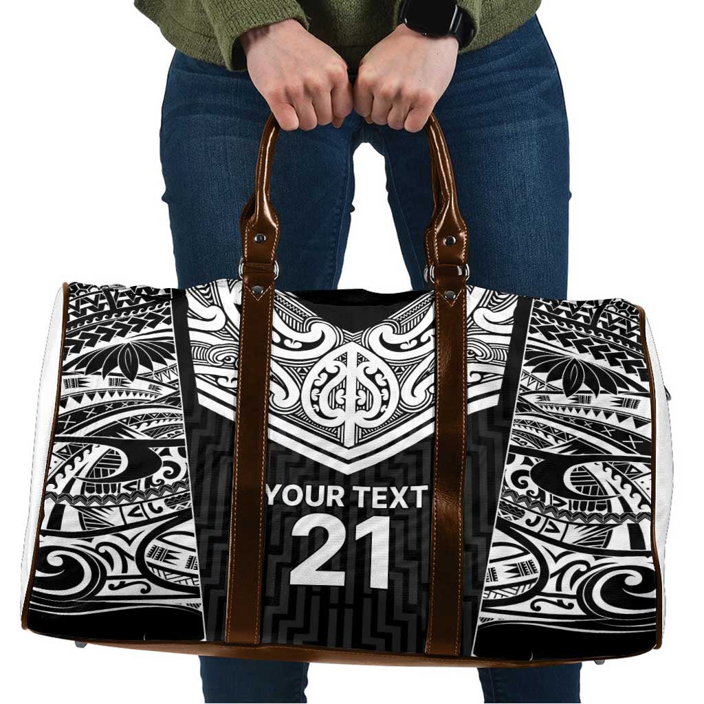 New Zealand Black Fern Custom Travel Bag Maori Tukutuku Black-white Motif - Aussie Hoodie