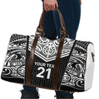 New Zealand Black Fern Custom Travel Bag Maori Tukutuku Black-white Motif - Aussie Hoodie