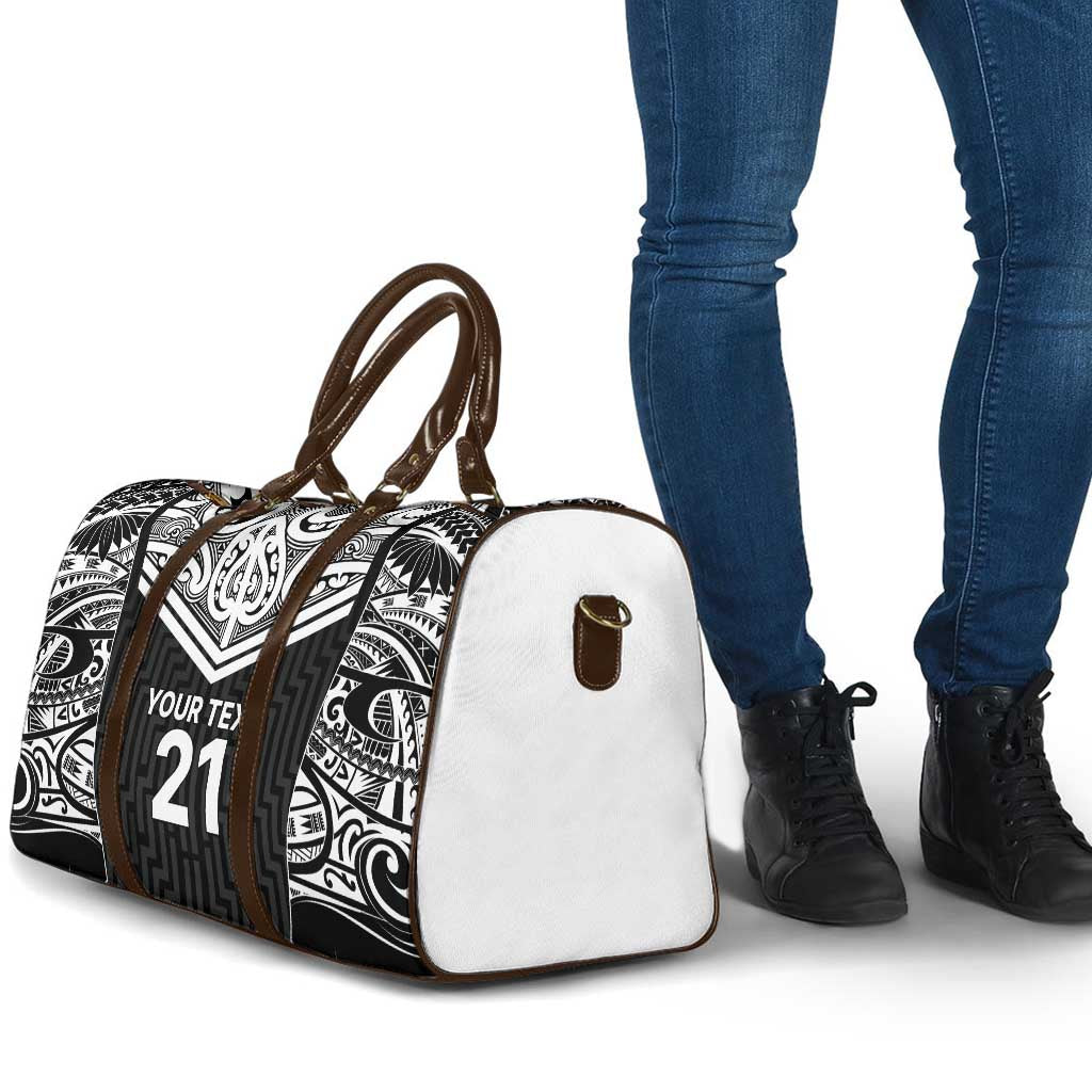 New Zealand Black Fern Custom Travel Bag Maori Tukutuku Black-white Motif - Aussie Hoodie