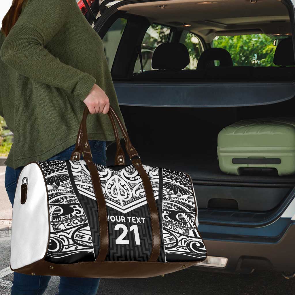 New Zealand Black Fern Custom Travel Bag Maori Tukutuku Black-white Motif - Aussie Hoodie