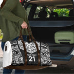 New Zealand Black Fern Custom Travel Bag Maori Tukutuku Black-white Motif - Aussie Hoodie