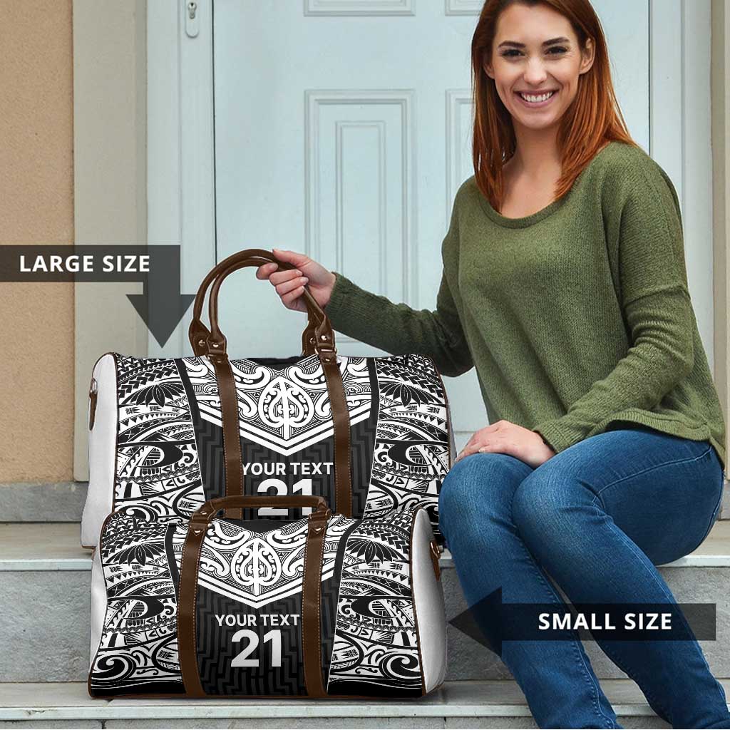 New Zealand Black Fern Custom Travel Bag Maori Tukutuku Black-white Motif - Aussie Hoodie