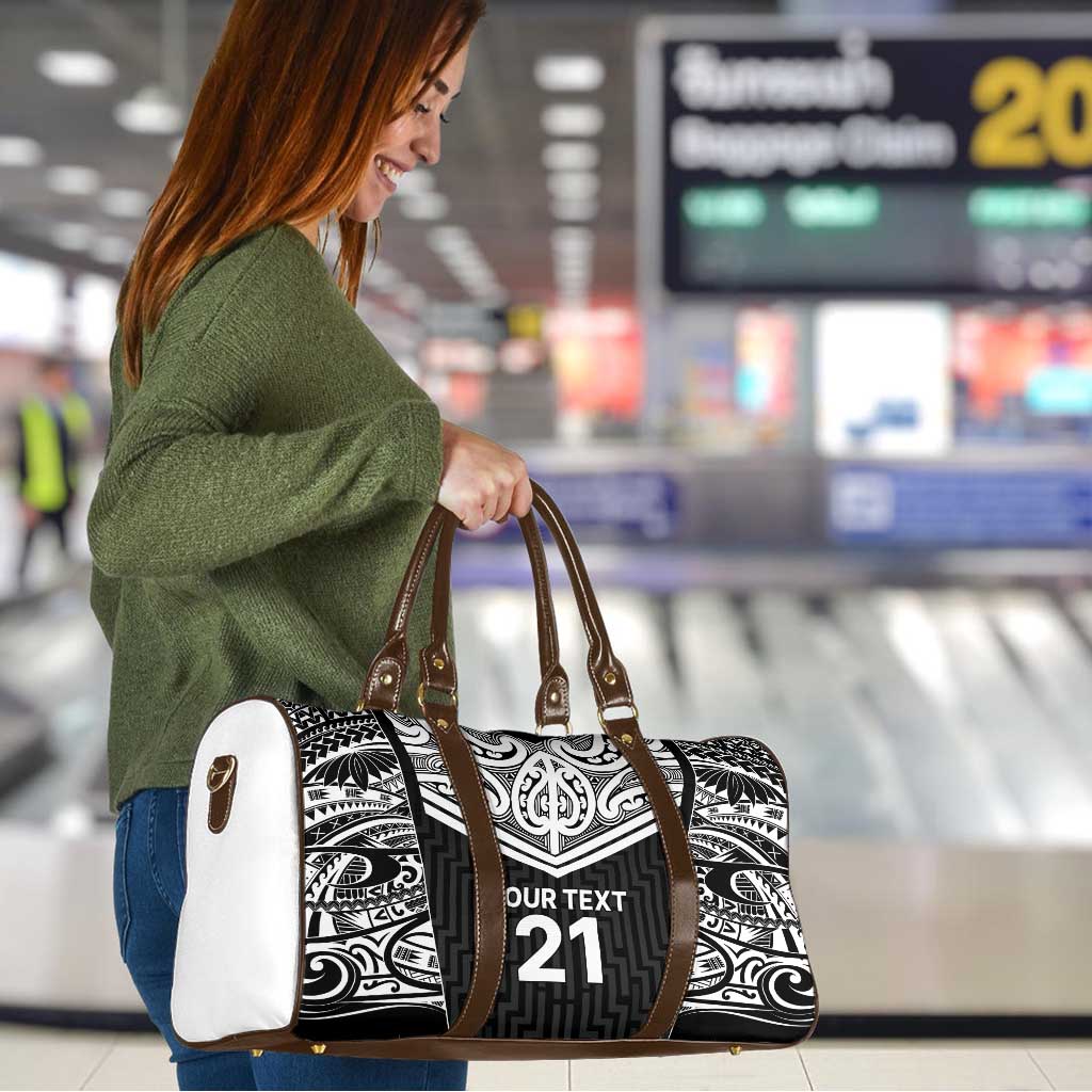 New Zealand Black Fern Custom Travel Bag Maori Tukutuku Black-white Motif - Aussie Hoodie