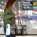 New Zealand Black Fern Custom Travel Bag Maori Tukutuku Black-white Motif - Aussie Hoodie